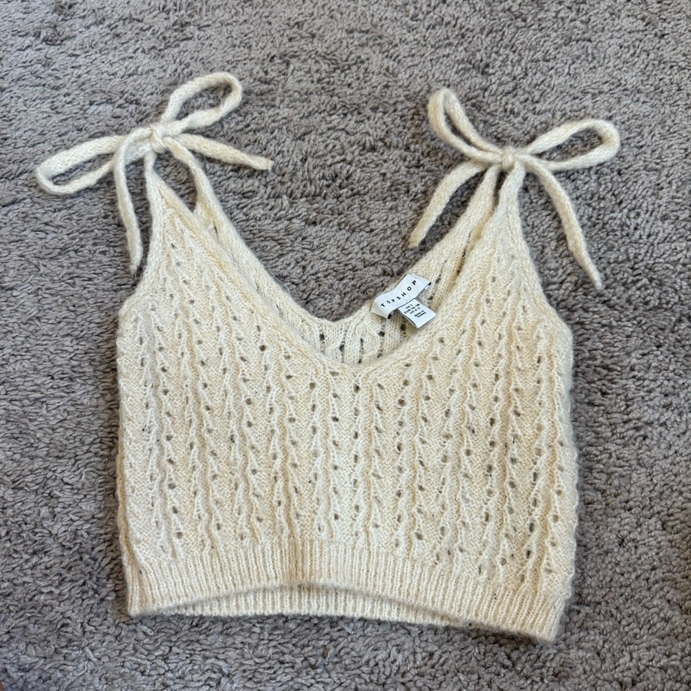 Topshop Cream Cropped Knit Tank Top